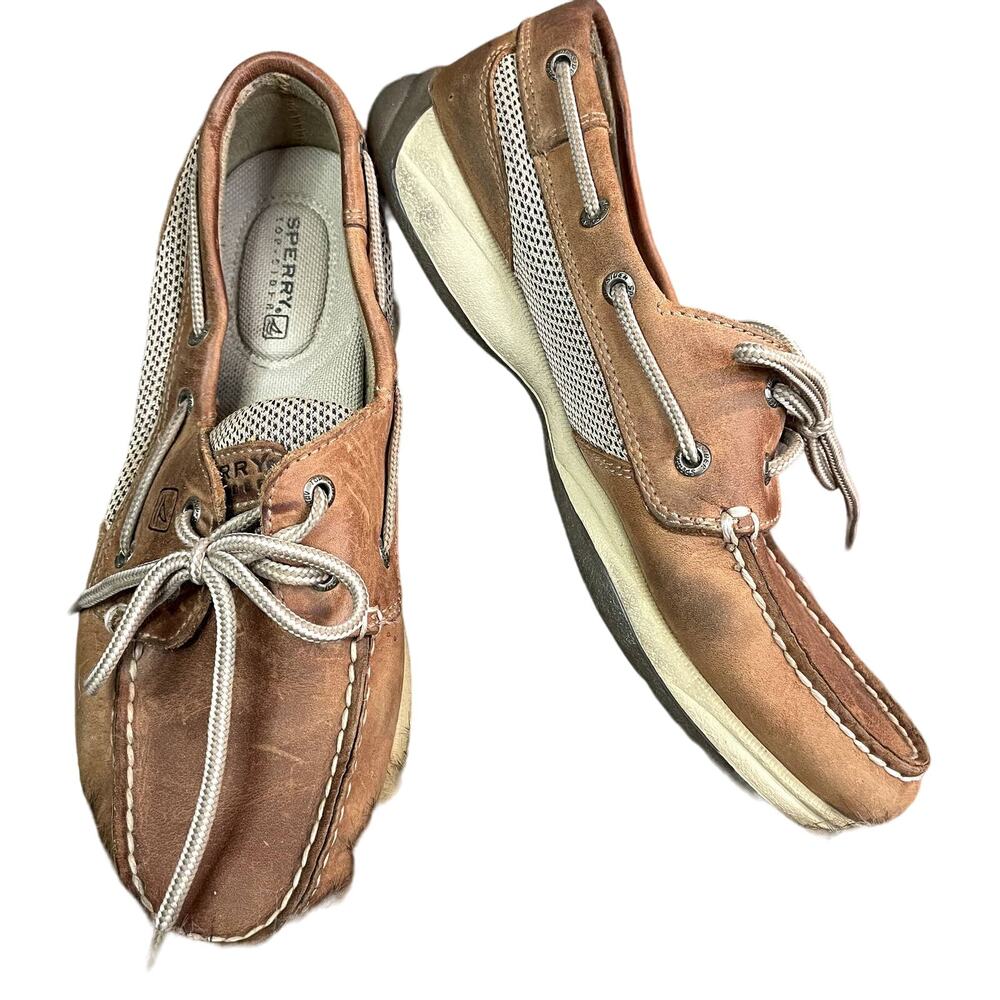 Sperry Women's Tan and Brown Leather Boat Shoes Size 7.5
